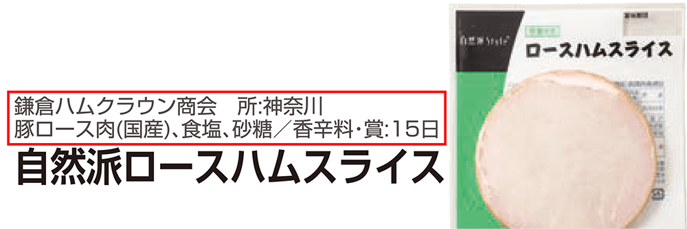 自然派ロースハムの原材料一括表示